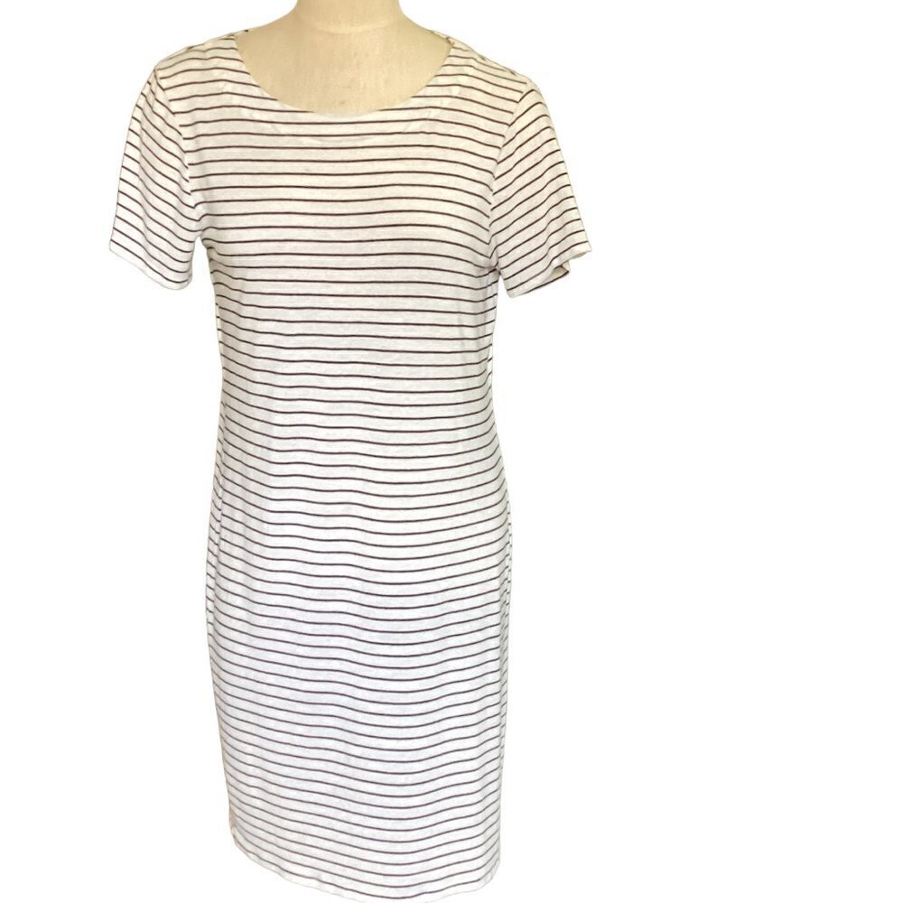 Merona Striped Short Sleeve Tee Shirt Dress Rayon Linen+‎ Blend Sz M 67M